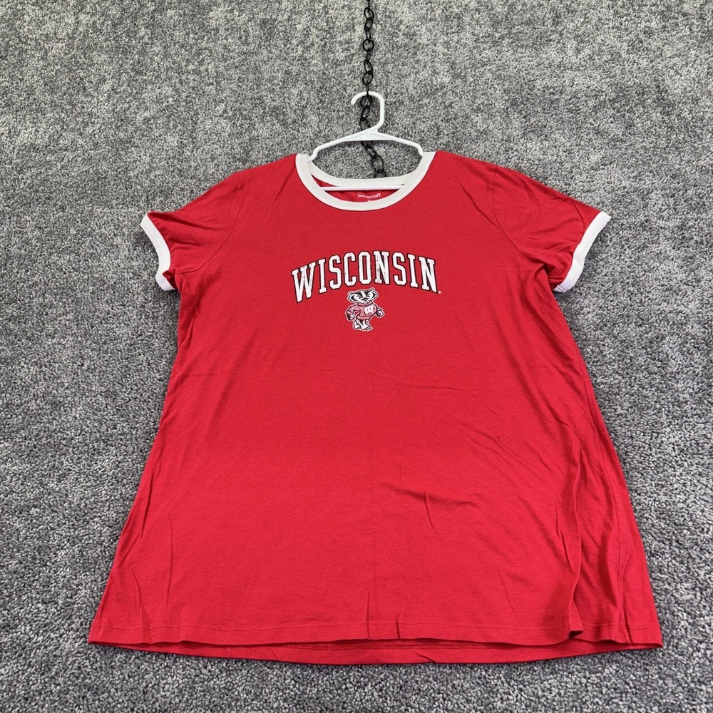 Wisconsin Badgers Shirt Womens 2X Red NCAA College Boxercraft Ringer Mascot Tee
